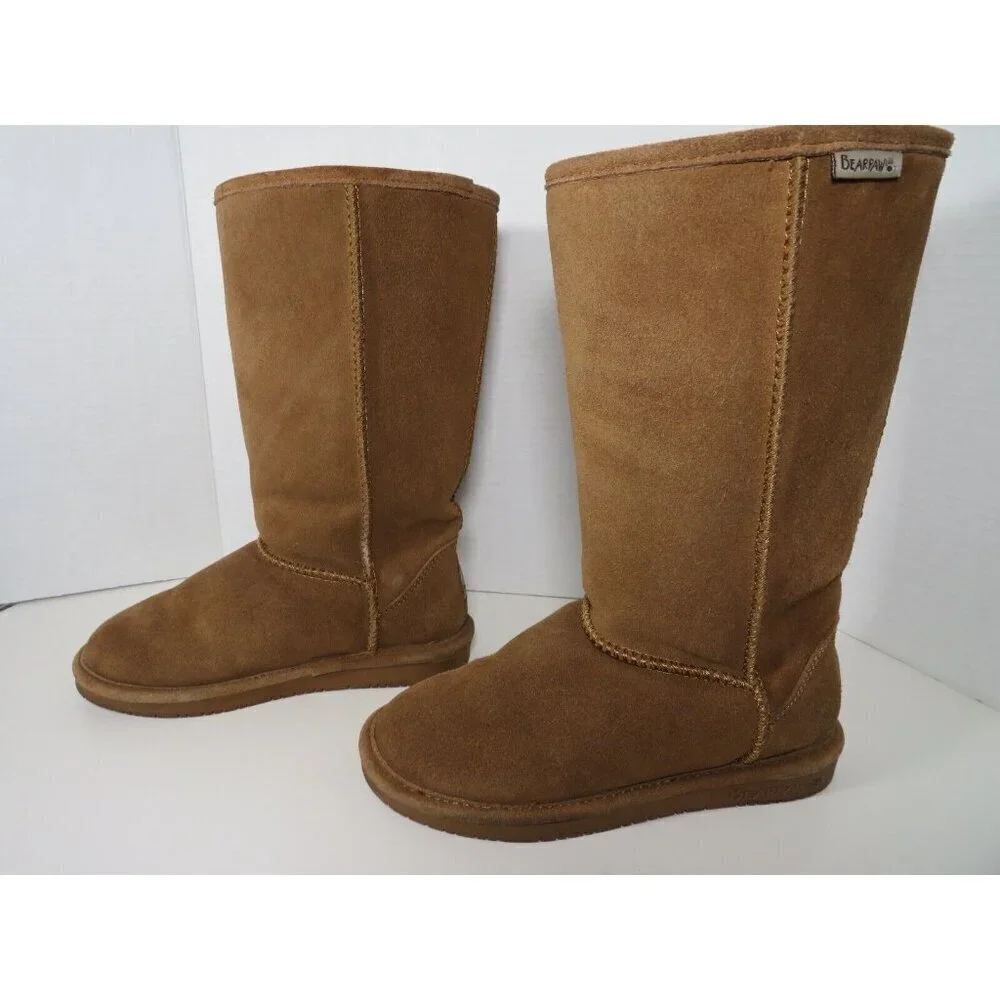 Bearpaw Women's Boots Sz 5 Emma Tall Tan Suede Winter Boots Casual Comfy Flats